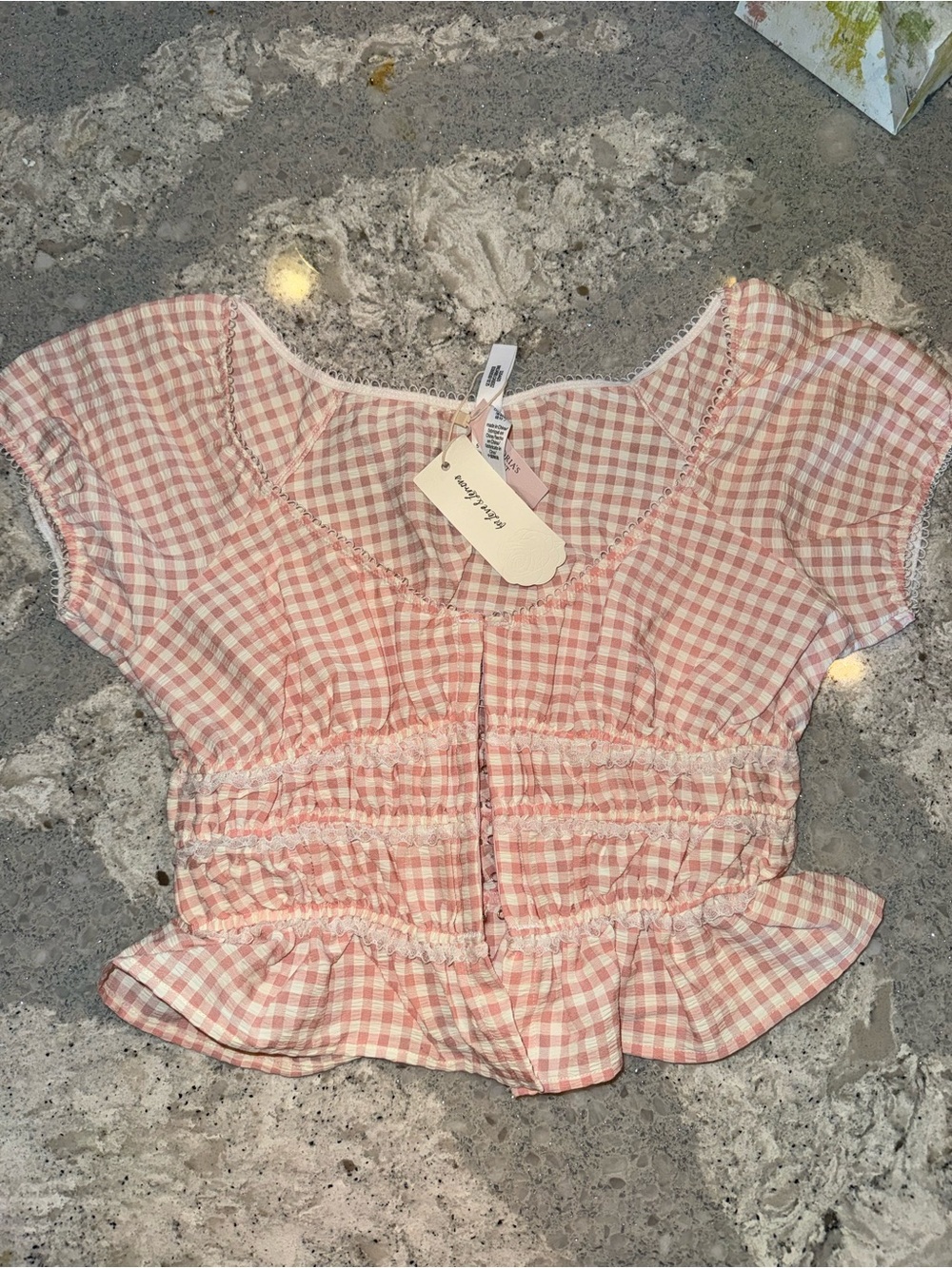 NWT For Love and Lemons Pink Gingham Top